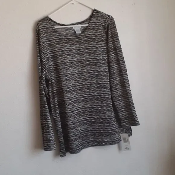 NWT Bon worth blouse L long sleeve black yellow gr - Picture 2 of 10